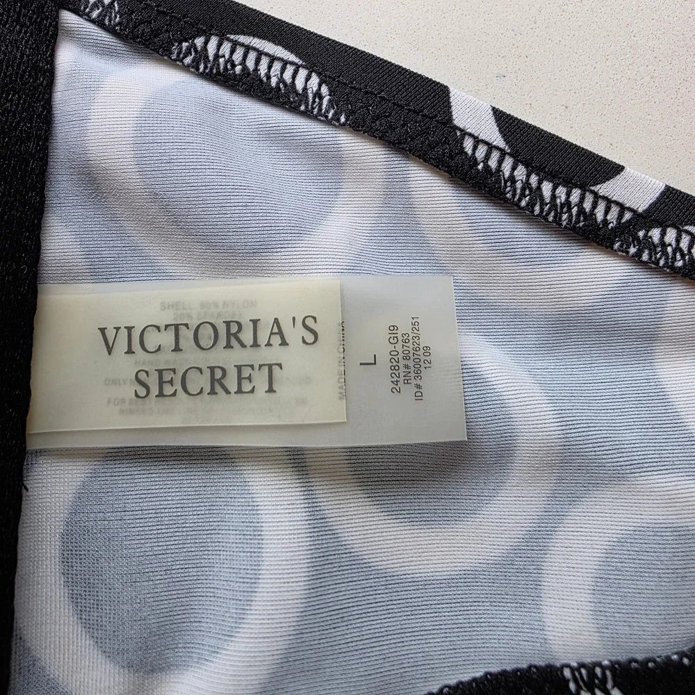 Victoria's Secret Women Bikini Top Geometric Circle Bandeau Swimwear Black sz L‎